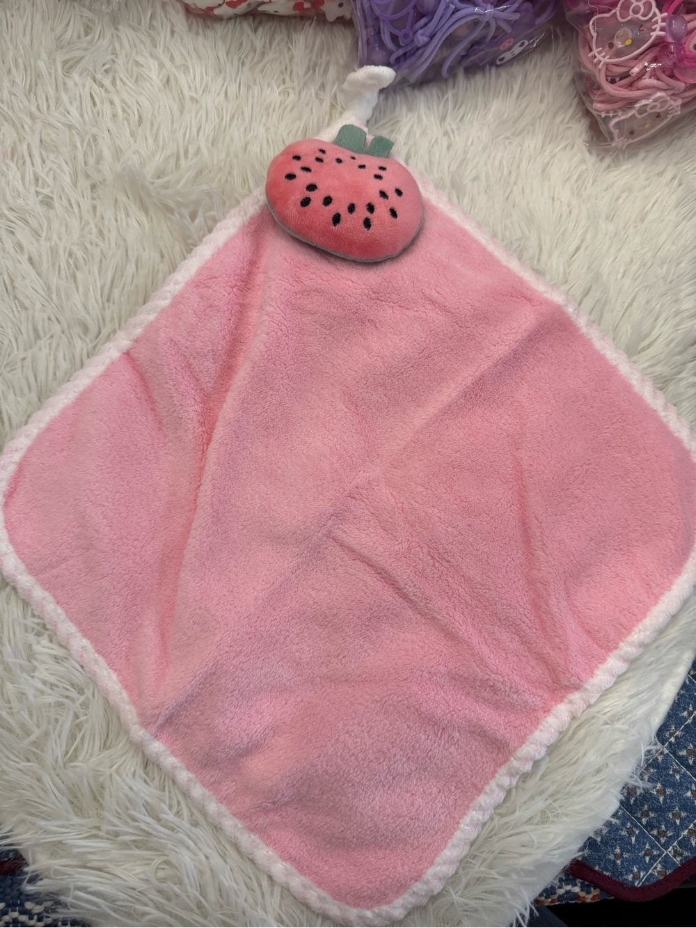 Pink Strawberry Plush hand towel for Kids very soft